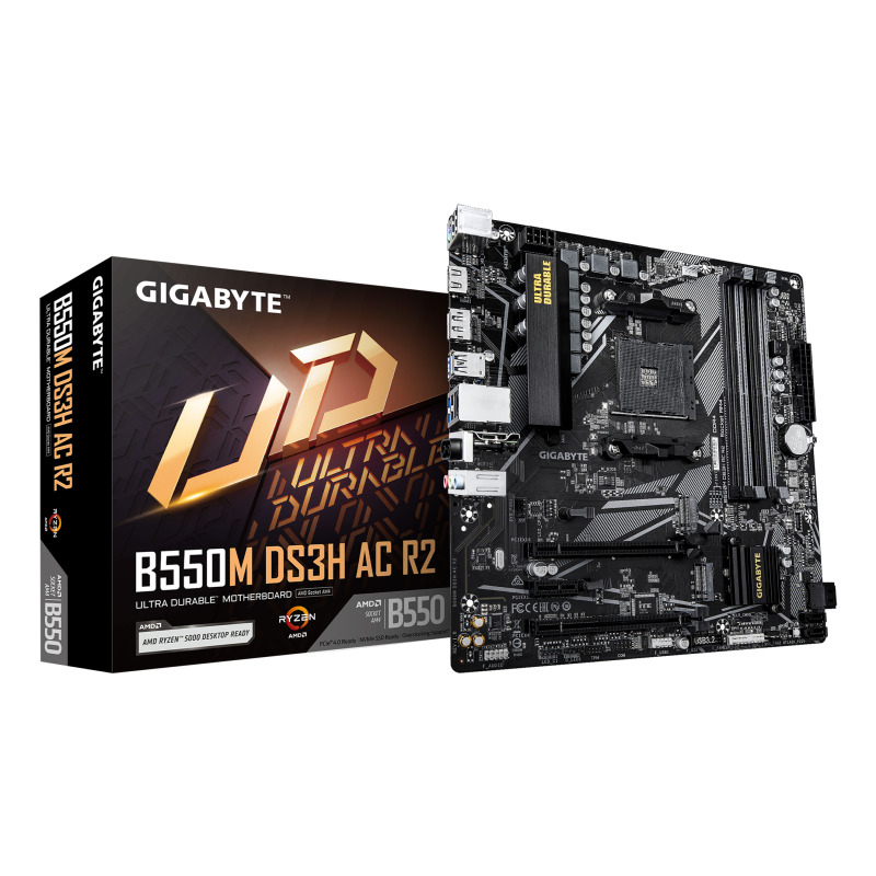 TARJETA MADRE GIGABYTE B550M DS3H AC R2 / SOCKET AM4 / 4X DDR4 / 1 X DP / 1 X HDMI / WIFI / BT 5.0 / MICRO ATX
